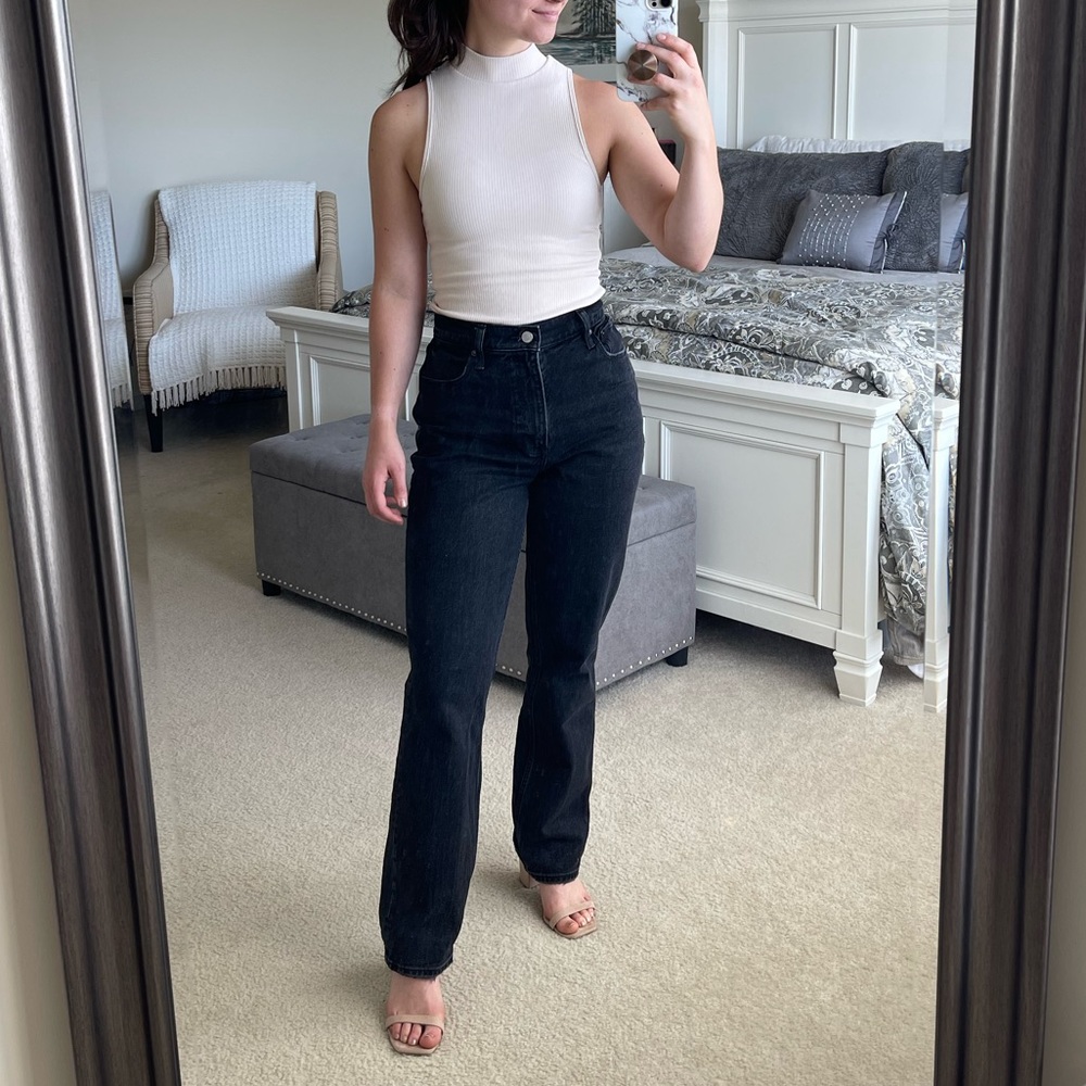 Abercrombie & Fitch Curve Love 90s Straight Ultra High Rise Black Jeans 25 short
